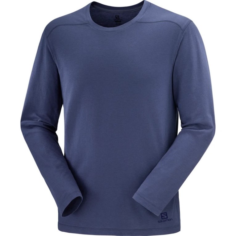 Navy Salomon Essential Long Sleeve Men's T-Shirts | PH 94580D